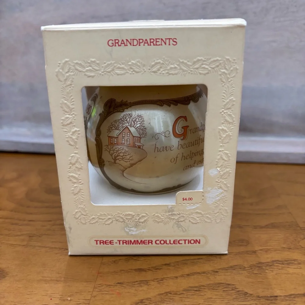 Vintage Hallmark Ornament for Grandparents Gold Glass Ice‎ Skaters Keepsake 1980